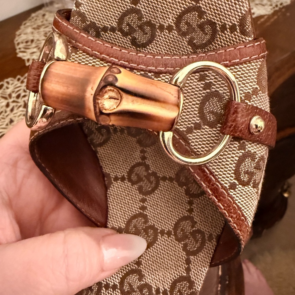 Vintage Gucci Brown Bamboo Logo Mules - Picture 11 of 15